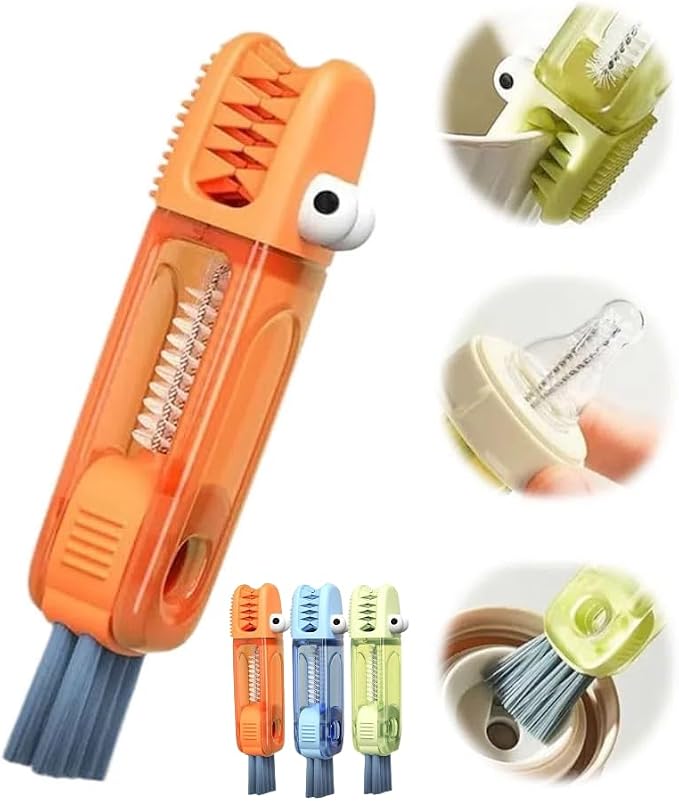 3 in 1 Cup Lid Cleaning Brush, 2024 Upgraded Bottle Cleaning Brush, Crevice Cleaning Brush Set for Baby Bottle, Rotatable Cup Lid Cleaner Mouth Scrubber (B-Orange)