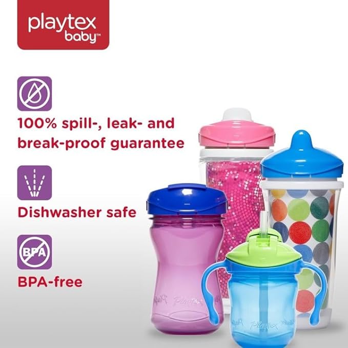 Playtex Baby Sipsters Hard Spout Sippy Cup for 12+ Months, 9 Ounce (2 Count), Pink Rose & Cactus Design, Insulated Toddler Water Bottle for Kids, Spill-Proof Cups for Toddlers 1-3, Stage 3