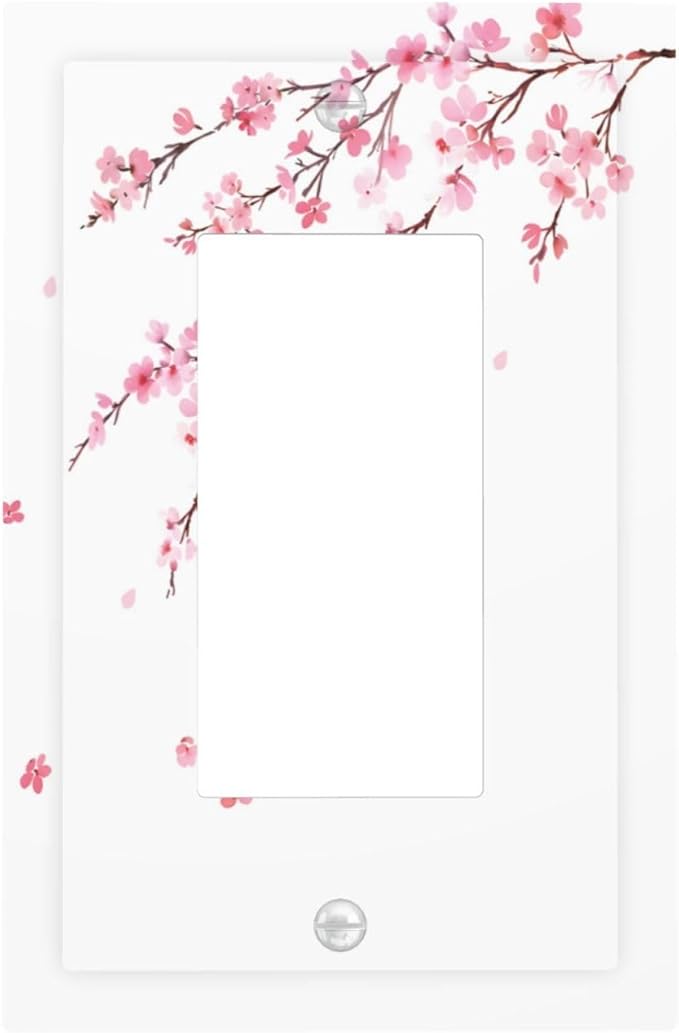 Watercolor Cherry Blossoms Flowers Pink Floral Decorative Outlet Covers 1 Gang Single Rocker Light Switch Cover Plate Wall Plates GFCI Faceplate for Bedroom Living Room Decor