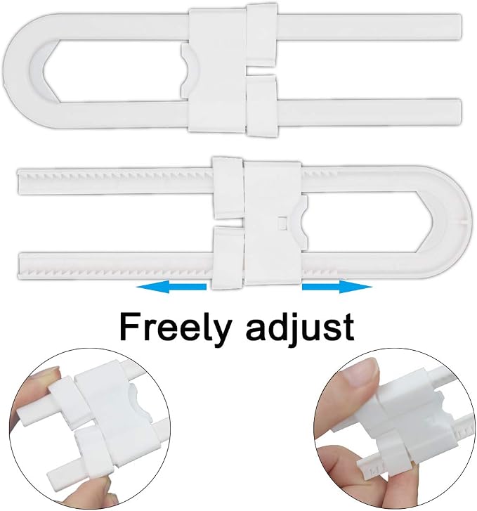 Child Proof Sliding Cabinet Lock - Baby Safety U Shaped Latch for Cupboard Doors Knobs and Handles (8 Pack)