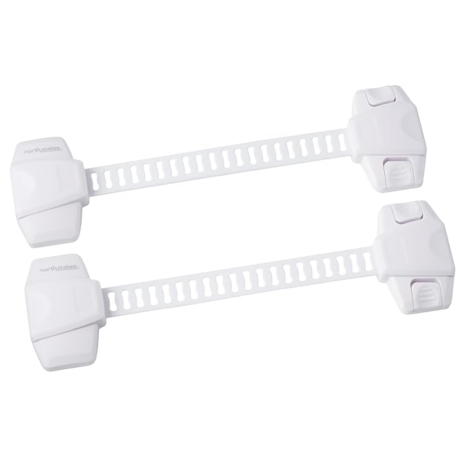 Toddleroo by North States - Adjustable Strap Locks for Baby Proofing: Child Proof Safety Straps - 2 Pack - White