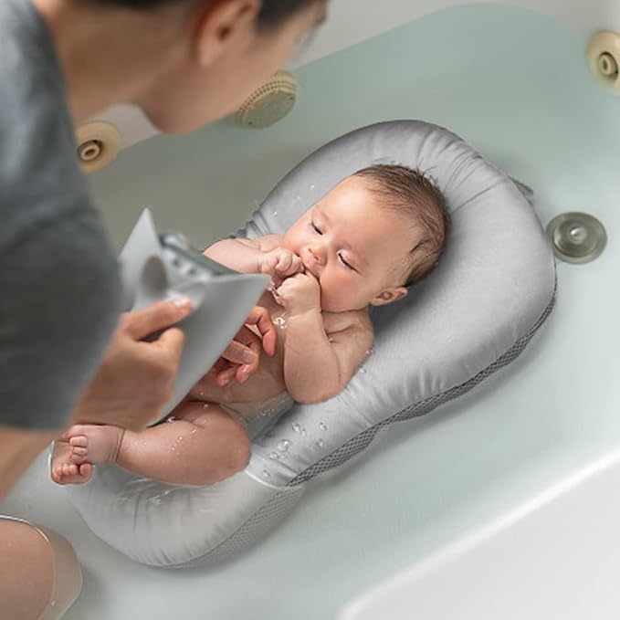 Baby Bath Mat, KAKIBLIN Baby Bath Cushion Soft Anti-Slip Bath Pad Toddler Bath Pillow, Grey