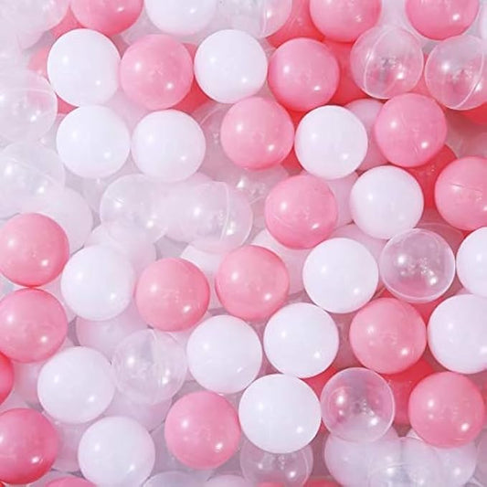 Ball Pit Balls for Toddlers 1-3, 300pcs Crush Proof Plastic Balls for Girls Ball Pit, BPA Free Non-Toxic Play Balls for Baby Pool, Playhouse, Tent, for Dogs & Pets, White, Clear & Pink
