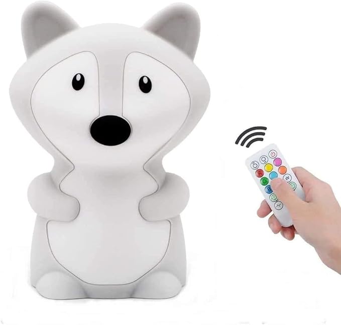 Animal-Shaped Night Light, Rechargeable LED Soft Silicone (BPA Free) Bedside Lamp for Children/Adults, Adjustable Brightness and 9 Colors by Touch Control & Remote Control (Big Fox)