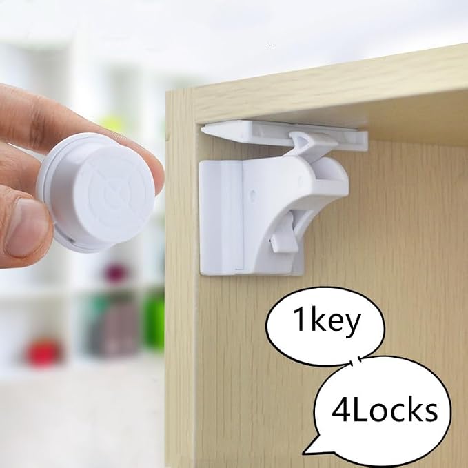 Magnetic Child Security Locks Protection Children Baby Safety Plastics Lock Drawer Latch Cabinet Door Limiter Fumiture Hardware - (Color: 4Locks 1Key)