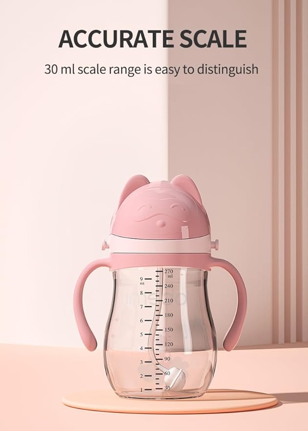 Oberni Leakproof Sippy Cups, Double Sealing No Spill Water Bottle with Weighted Straw and Non-Slip Handle for Toddler 1-3 Years, Tritan Baby Cups 12+ Months, 270ml/9oz (1Pack,Blue)