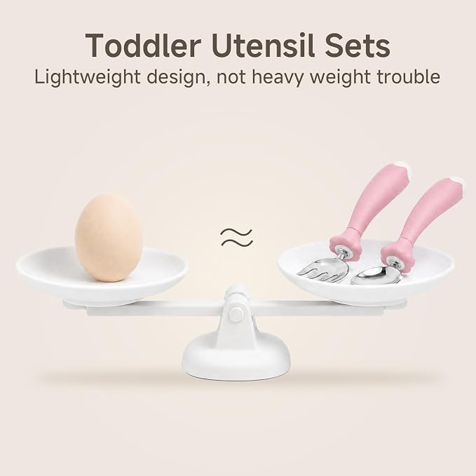KINGSTONE Toddler Utensils with Case, Kids Silverware Set with Silicone Handles, 18/10 Stainless Steel Children Safe Forks and Spoons, Travel Carrying Cases BPA Free, Dishwasher Safe (pink)