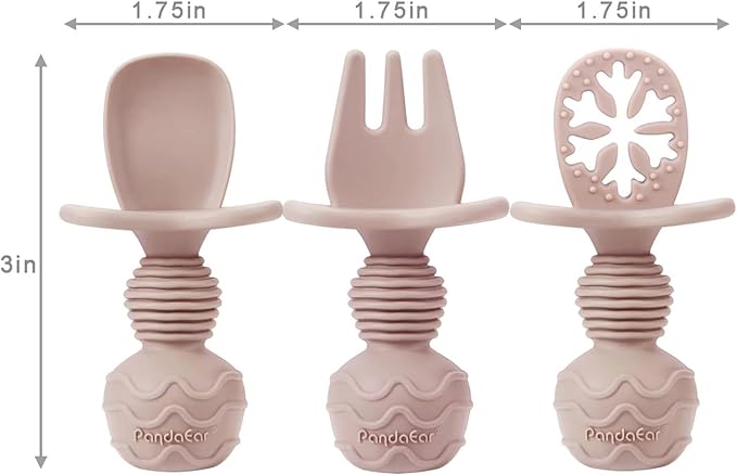 PandaEar 4 Pack Silicone Baby Spoons Forks Feeding Set, Toddler Utensils Baby Led Weaning Supplies, First Stage Baby Spoon Self Feeding 6 Months Old Baby Essentials