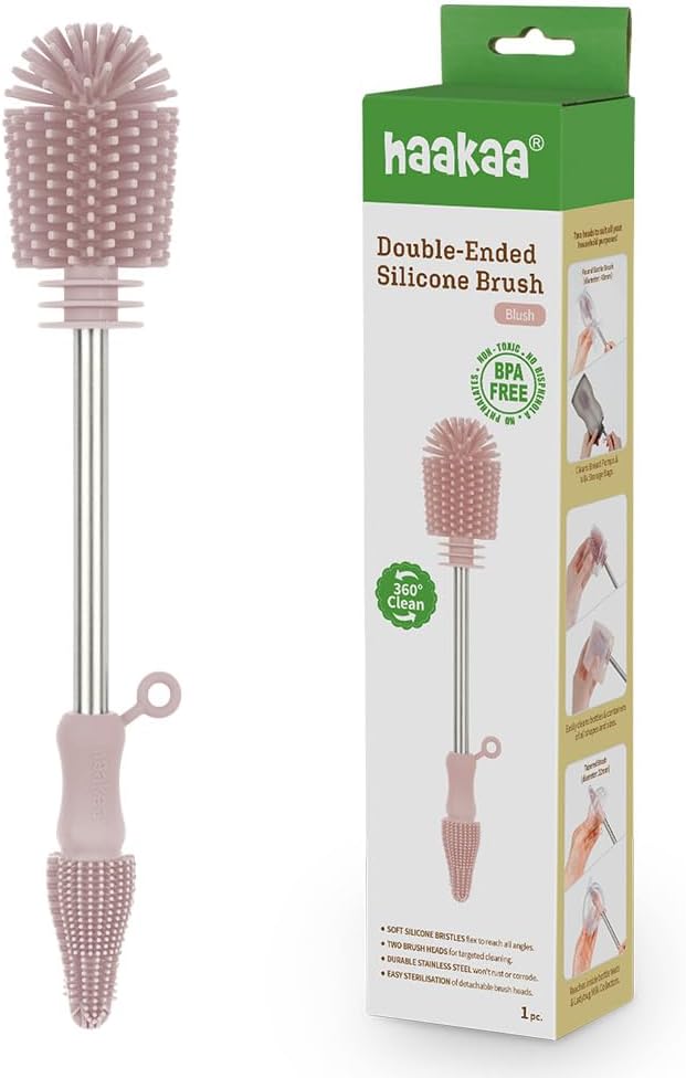 Haakaa Silicone Cleaning Brush Kit ??Household Cleaning Brushes for Bottles and Crevices ??Food-Grade Silicone: Dishwasher Safe (Brush-Blush)