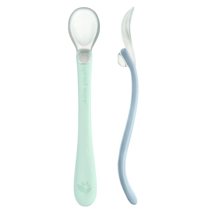 green sprouts Silicone and Sprout Ware First Food Spoons, Light Sage/Light Blueberry