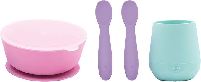 WeeSprout First Feeding Set - Silicone Baby Training Cup 2 Oz, Suction Bowl 10 Oz with Lid & 2 Baby Led Weaning Spoons - For Children 6+ Months - Non-Slip Grip - Dishwasher & Microwave Safe