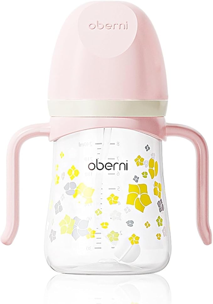 Oberni Toddler Sippy Cup, Weighted Straw Baby Drinking Water Bottle with Valved Spout for 6+ Months, 300ml/10oz/Pink/1Pack