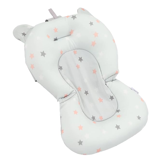 Baby Bath Seat Cushion, Floating Safe Foldable Adjustable Infant Bath Supporter for Newborn, Soft Bath Pillow Baby Bath Pillow for Bathtub (Light Blue Stars)