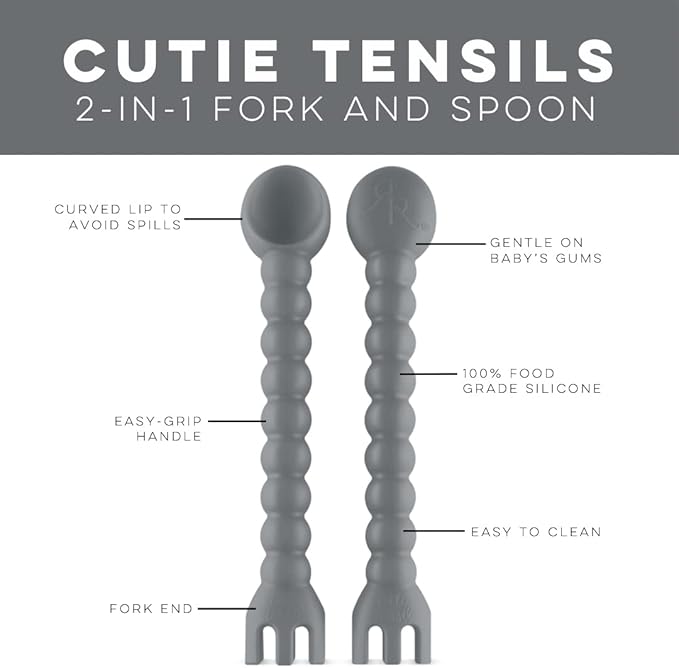 Ryan & Rose Cutie Tensils Baby Spoon and Fork [2 Pack] (Charcoal)