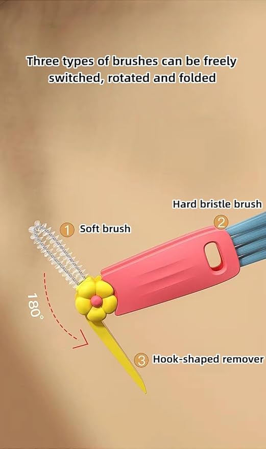 3 in 1 Cup Lid Cleaning Brush, New Cup Lid Cleaner with Brush, Multifunctional Portable Crevice Cleaning Brush Set for Baby Bottle Gap Tight Spaces, Home Kitchen Cleaning Tools (Multicolorx)