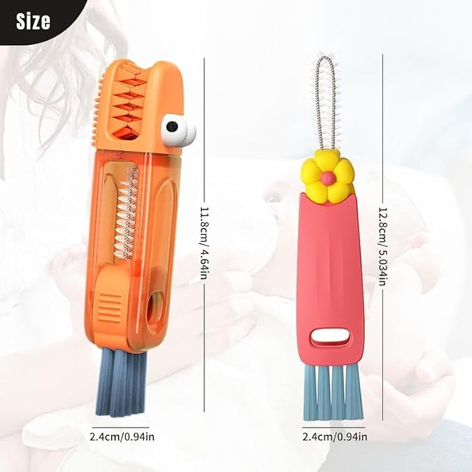3 in 1 Cup Lid Cleaning Brush, 2024 Upgraded Bottle Cleaning Brush, Crevice Cleaning Brush Set for Baby Bottle, Rotatable Cup Lid Cleaner Mouth Scrubber (B-Orange)