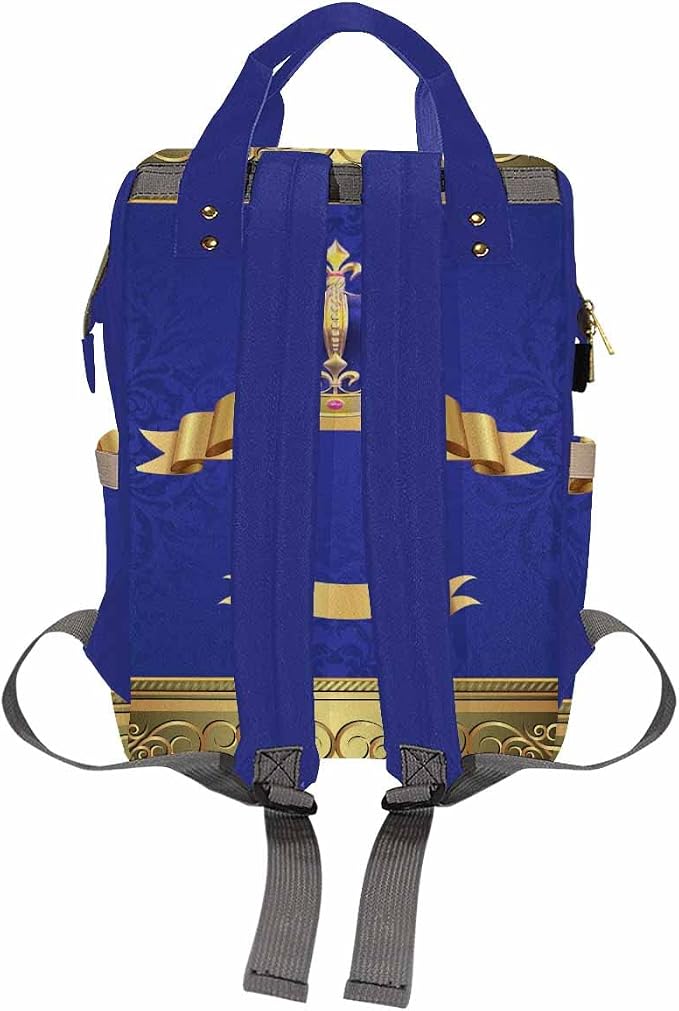InterestPrint Personalized Mommy Diaper Bag with Name, Golden Crown with Sapphire Custom Fashion Shoulder Bag Casual Daypack Backpack for Travel