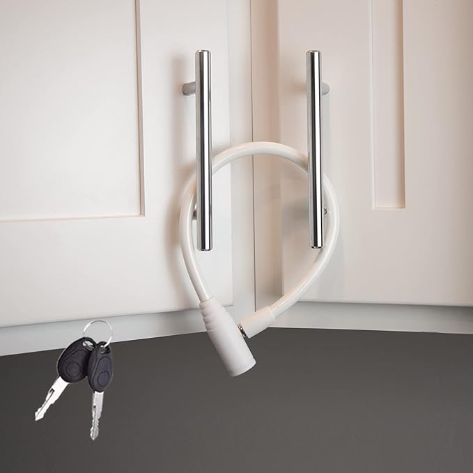 Urban August Child-Proof Refrigerator Lock for Kids & Adults - Lock for French Door Fridge and Cabinet (Regular, White - 2 Pack)