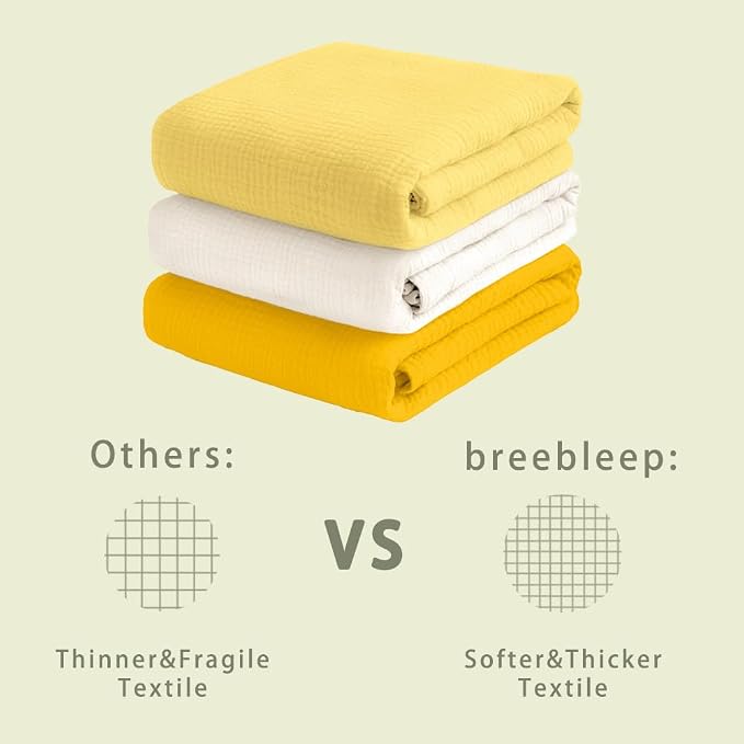Muslin Swaddle Blankets for Baby Boy - 3 Pack 47x47 Inch Large Receiving Blankets, Soft Breathable Cotton Nursery Swaddles for Newborn, Infant & Todler (Yellow, White, Banana)