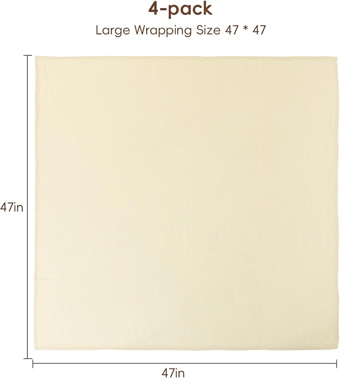david's kids 4 Pack Baby Muslin Swaddle Blankets 47" x 47", 100% Cotton Swaddle Wrap for Boys Girls, Ultra Soft Breathable Receiving Blanket for Newborns, Sepia & Sage Green & White Cap & Grey