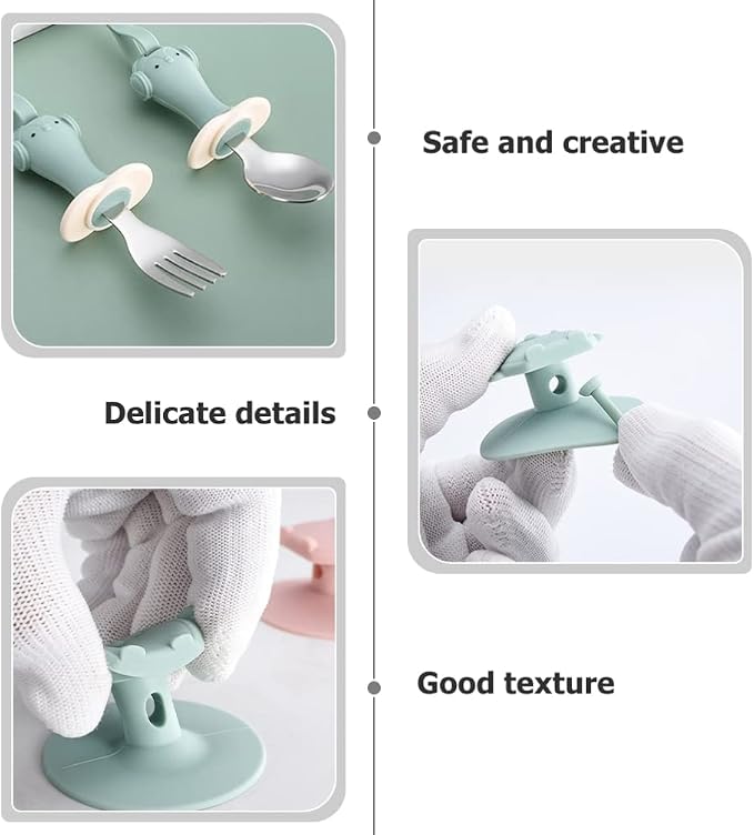 Zerodeko 1set Fork and Spoon Training Utensils Cup and -Drop Chain for Toddlers for First Stage Weaning
