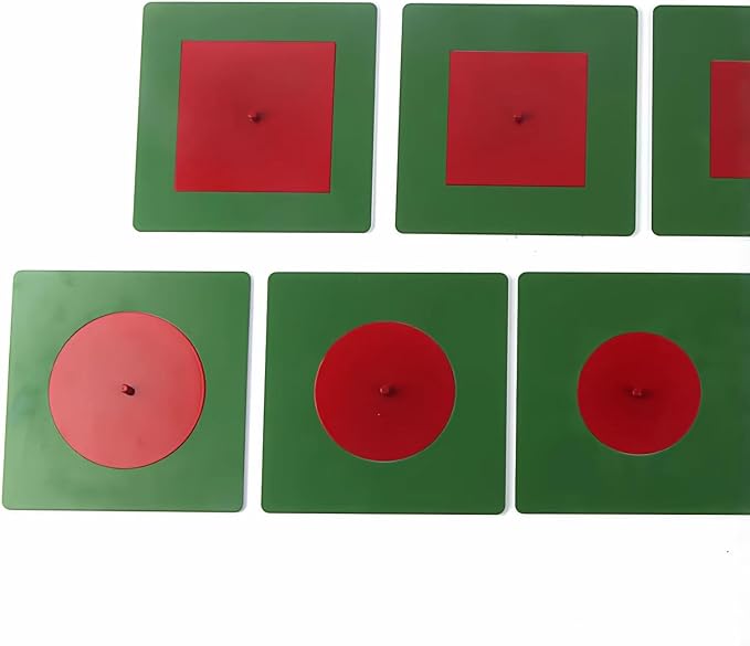 Montessori Metal Circle and Square Puzzle with Knob,Geometric Shape Puzzle Early Education Material Sensorial Toy