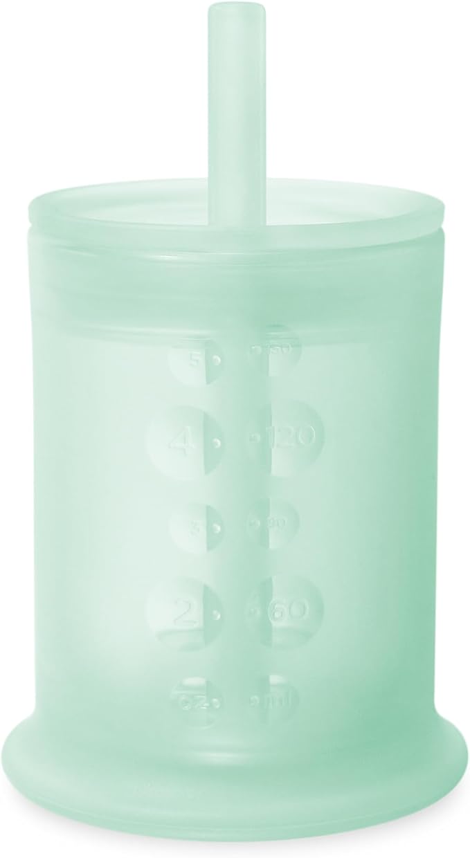 Olababy Silicone Training Cup with Straw Lid | Babies Water Drinking Cup | 6+ Mo Infant To 12-18 Months Toddler | Sippy Cup For Kids & Smoothie Cup | Baby Led Weaning (Mint, 5 oz)