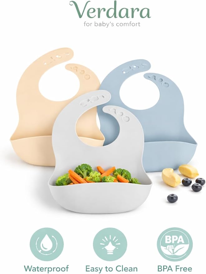 Soft Silicone Baby Bibs ??3 Pack | Adjustable, Waterproof, Easy-Clean Feeding Bibs