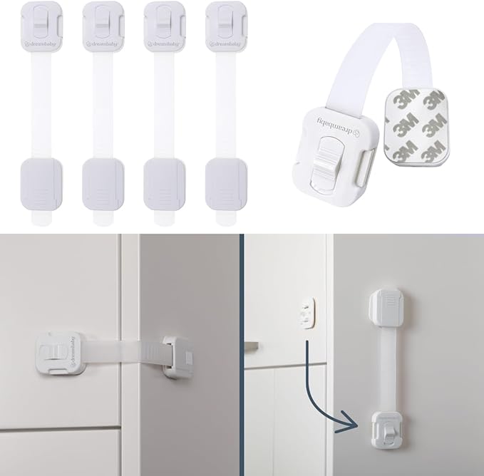 Dreambaby Multi-Purpose Swivel Adapta-Latch Cabinet Locks for Baby Proofing - 5 Adjustable Straps to Use as Fridge Locks, Cabinet Door Locks, Toilet Locks - 3M Adhesive for Easy Child Proofing Needs
