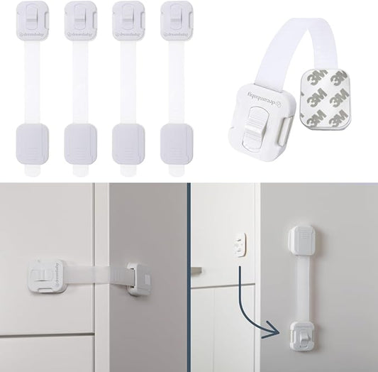 Dreambaby Multi-Purpose Swivel Adapta-Latch Cabinet Locks for Baby Proofing - 5 Adjustable Straps to Use as Fridge Locks, Cabinet Door Locks, Toilet Locks - 3M Adhesive for Easy Child Proofing Needs