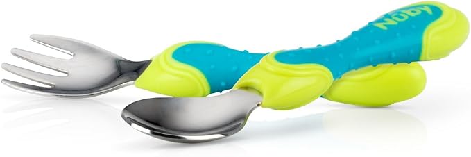 Nuby 2 Piece Stainless Steel Utensil, Blue/Green, 2 Count