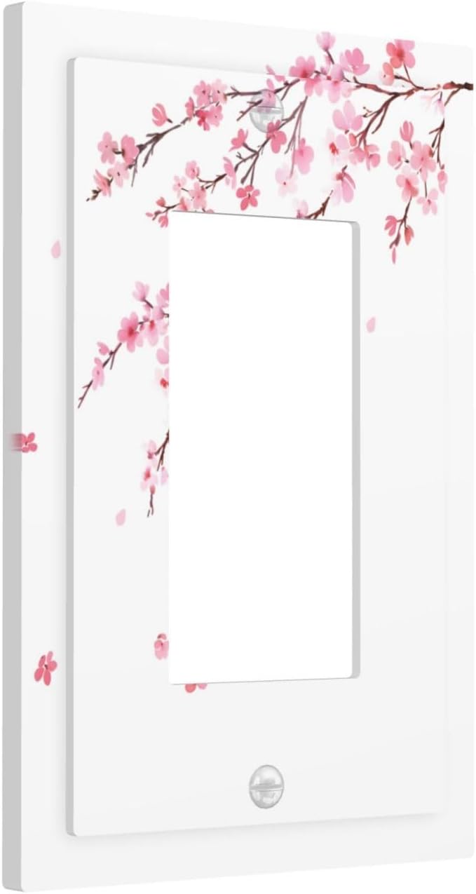 Watercolor Cherry Blossoms Flowers Pink Floral Decorative Outlet Covers 1 Gang Single Rocker Light Switch Cover Plate Wall Plates GFCI Faceplate for Bedroom Living Room Decor