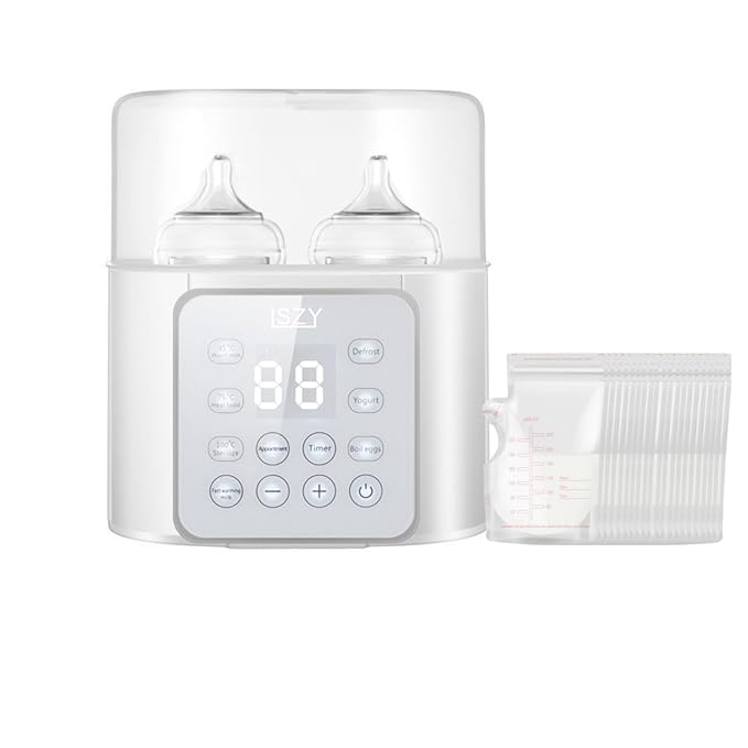Double Bottle Warmer, LSZY Baby Bottle & Food Heater -Fast Milk Warmer for Breastmilk/Formula w/20 Bags, 45/75/100°C, 24H Keep Warm, Sanitize, Thaw Egg Cooker