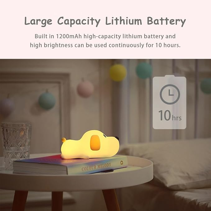 LED Silicone Dog Night Light,Portable Cute Kawaii Soft Dimmable Rechargeable Touch Control Stress Relieving Nursery Puppy Lamp,Bedside Lamp for Baby Children Boys Girls Kids and Toddler