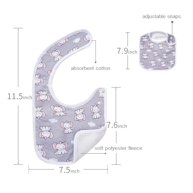 7 Pack Baby Cotton Absorbent Bibs for Drooling Teething
