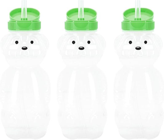 Straw Cup, Juice Bear Bottle Drinking Cup Long Straws, 230ml PE PP Reusable Therapy Sippy Bottles for Speech and Feeding Training, Dishwasher Safe for Milk Fruit Tea (Green Cap)