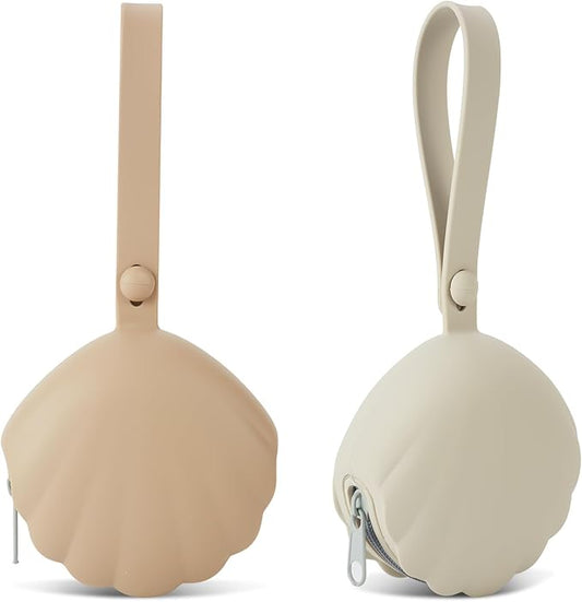 Silicone Pacifier Holder Case, Portable Leakproof Design Baby Pacifier Storage Case, BPA Free, Easy Clean, 2 Pack (Light Grey+Sand)
