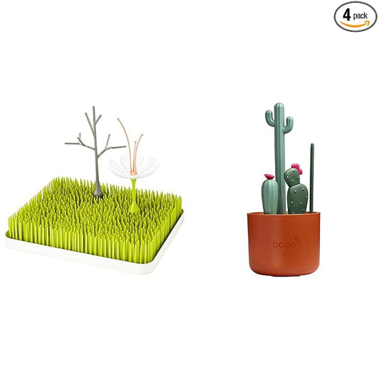 Boon Lawn Baby Bottle Drying Rack Bundle - Includes Twig and Stem Accessories - with Cacti Bottle Brush Set - 4 Count