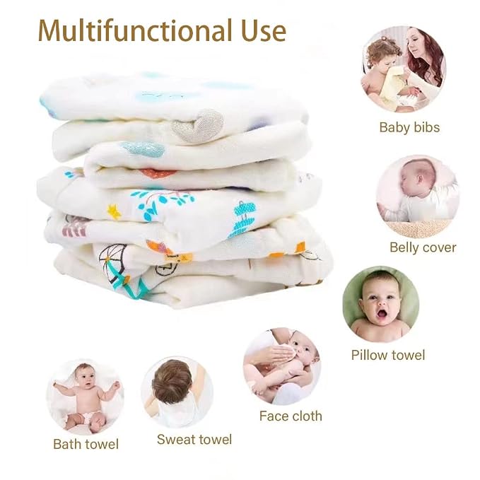 norinori Baby Burp Cloths Muslin Washcloths 6Pack - Muslin Burp Cloths Hanky Large 20''x10'' Extra Soft Absorbent Baby Burp Rags for Newborn 100% Cotton for Boys Girls Gift 6 Layers Machine Washable