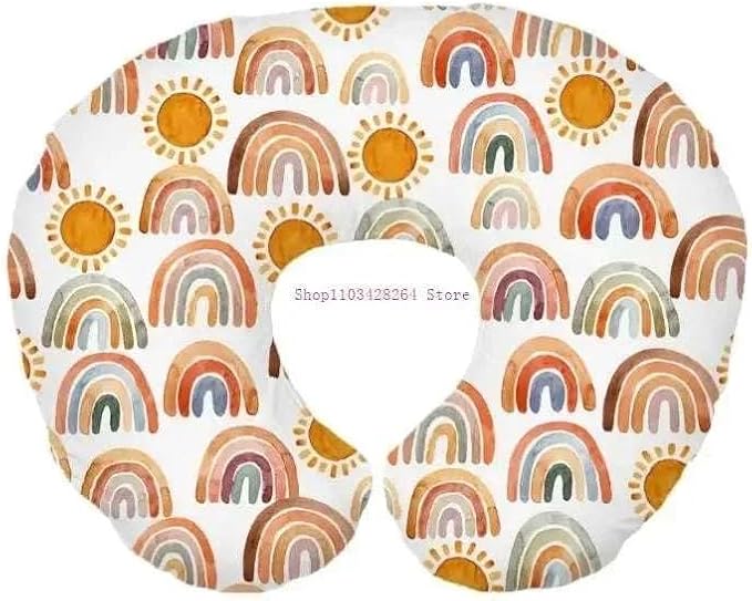 Nursing Pillow Cover, U-Shaped, Rainbow and Sun Pattern, Soft Fabric, Detachable and Washable, Slipcover Only (Yellow)
