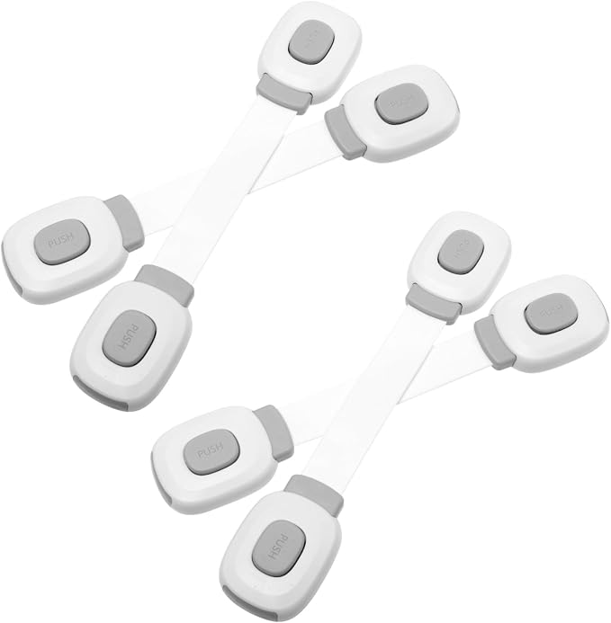 4pcs Boy Girl Safety Lock Childproof Drawer and Cabinet Latch Easy to Install No Drilling Required for Fridge Toilet and Bedside Table Use