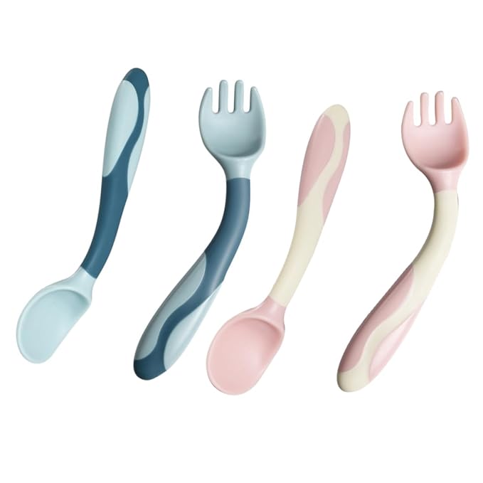 Healifty 2 Sets Silicone Training Spoons and Forks Flexible Bendable Tableware Soft Feeding Utensils Portable Lightweight for Dining