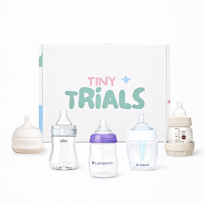Baby Bottle Trial Pack Variety Box for Newborns & Infants ??5 Bottles Featuring Chicco, Dr. Talbot?™s, MAM, Lansinoh & Babaloo ??Anti-Colic, Breastfeeding-Friendly Baby Registry Gift, Tiny Trials