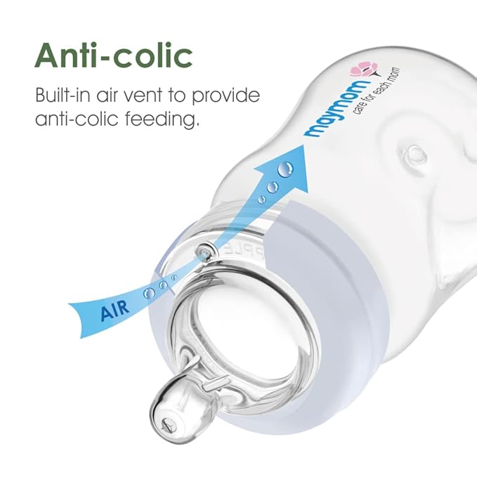 Maymom Wide-Mouth Milk Storage Collection Feeding Bottle with Nipple, Dome Cap, Bottle Top, SureSeal Disk; Compatible with Spectra/Luna Pumps; 4.7oz/140mL, 2pc & 9oz/280mL, 2pc