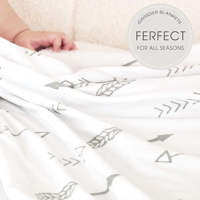 GRSSDER Baby Blankets Super Soft Jersey Knit Swaddle Blanket for Baby Girls and Boys, Double Layer Receiving Blankets 34 x 44 Inches Extra Large for Baby Swaddling, Simple Arrow