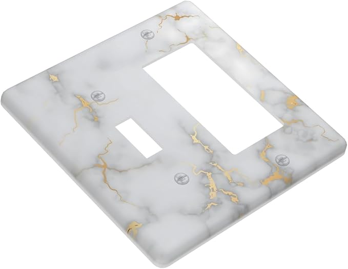 Luxury White And Gold Marble Abstract Modern Outlet Covers 1 Toggle 1 Rocker Combination Decorative Wall Plate Electrical Switch Plates Light Switch Cover Plate for Bathroom Kitchen Decor