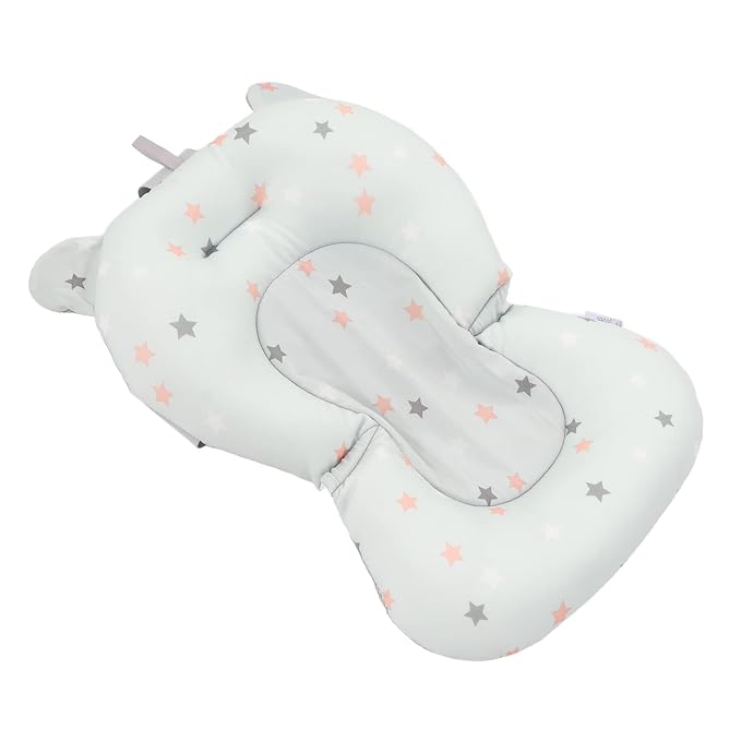 Baby Bath Seat, Baby Bath Tub Cushion for Bathtub Sink for Infant Newborn, Floating Foldable Adjustable Infant Bath Supporter, Easy to Clean (Light Blue Stars)