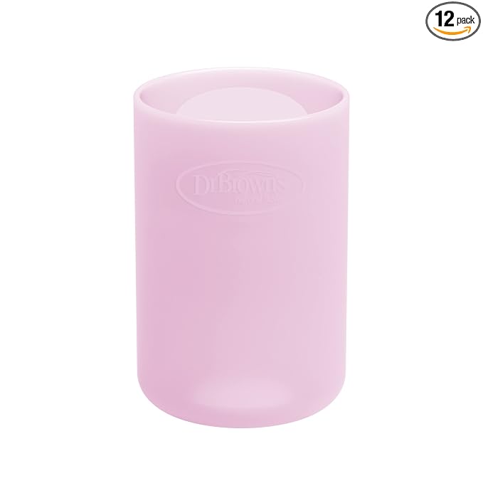 Dr. Brown's Options+ Narrow Glass Bottle Sleeve, 100% Silicone, Pink, BPA-Free, 4 oz, 12-Pack