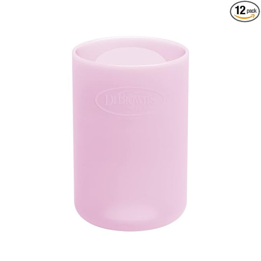 Dr. Brown's Options+ Narrow Glass Bottle Sleeve, 100% Silicone, Pink, BPA-Free, 4 oz, 12-Pack