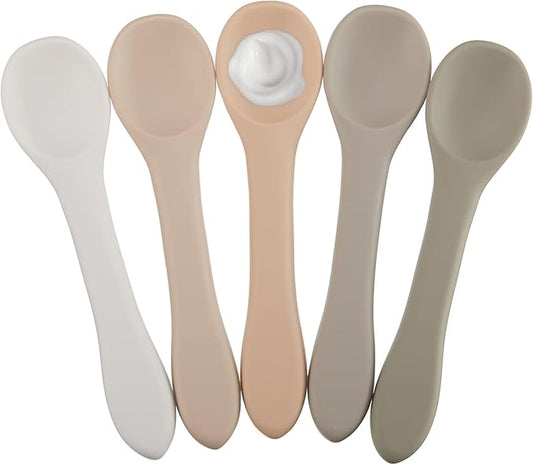 Honeydak 5 Pieces Silicone Baby Spoons Kids Utensils Self Feeding Supplies First Stage Baby Heat Resistant Safe Infant Food Spoon for Over 6 Months Boy Girl Toddlers